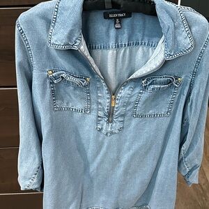 Ellen Tracy Sky Blue Denim Blouse